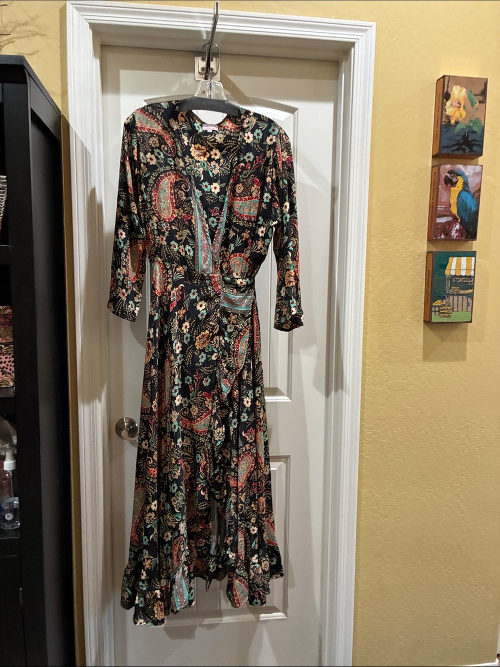 Paisley Floral Wrap Maxi Dress - Black